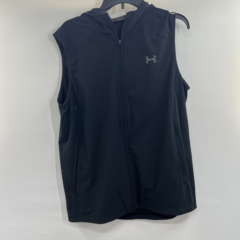 UNDER ARMOR Storm Vortex Hooded Training Vest Full Zip Mens M Pockets Waterproof